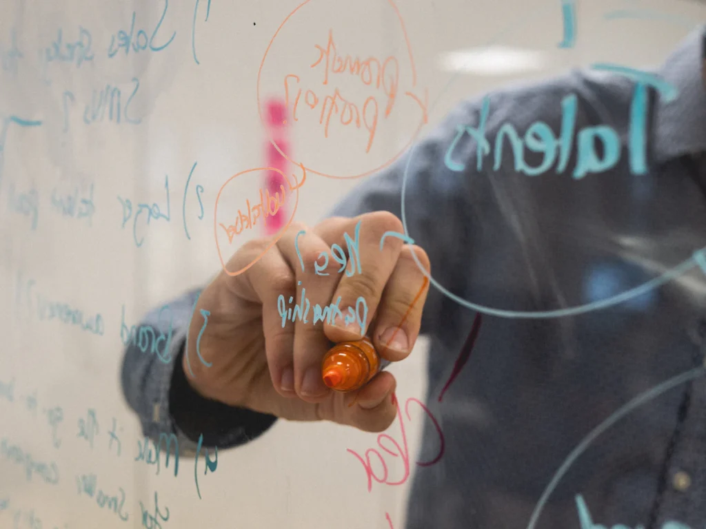 Pizarra con diagramas para definir criterios de lead scoring